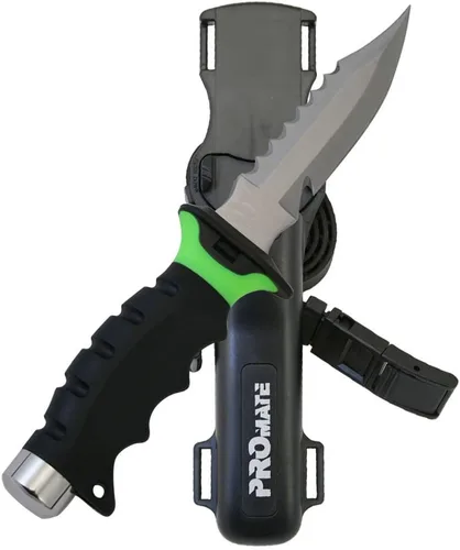 Vista 8 de Promate KF510-Negro, cuchillo de buceo de acero inoxidable con punta afilada
