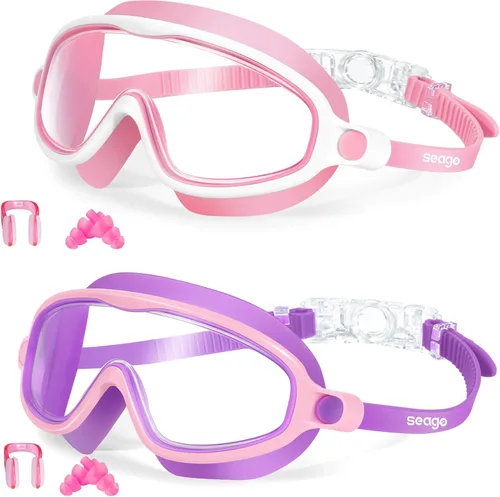 Vista 16 de Seago Paquete de 2 gafas de natación antivaho anti-UV de visión amplia para niños de 3 a 14 años