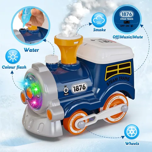 Vista 8 de Hot Bee Juego de tren para niños pequeños con vapor - Tren Choo Choo con luz y sonido, juego de tren eléctrico para niños de 2 a 4, juguetes de tren