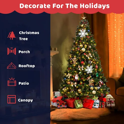 Vista 7 de WISD - Cadena de luces LED de Navidad para exteriores de 43 pies con 100 luces impermeables con modos de memoria, luces de hadas enchufables A ~