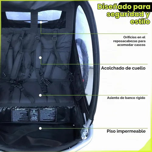 Vista 4 de Booyah Strollers Remolque de bicicleta de bebé doble 3 en 1 para niños, carriola, cochecito con suspensión, capacidad de 88 libras, diseño apto