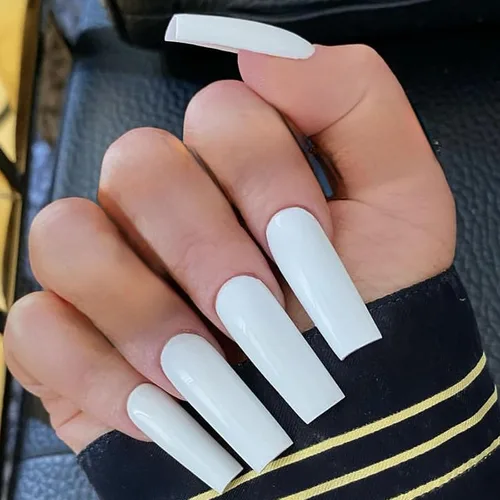 Vista 12 de Uñas postizas cuadradas largas con punta francesa SWEKKE amarilla, uñas postizas de cobertura completa con diseños, uñas postizas de color amarillo