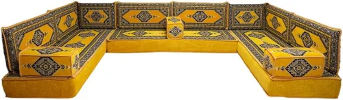 Vista 82 de arabicsofa Sofá en forma de U de estilo árabe para el suelo – Juego de Majlis hecho a mano – Sofá de estilo bohemio