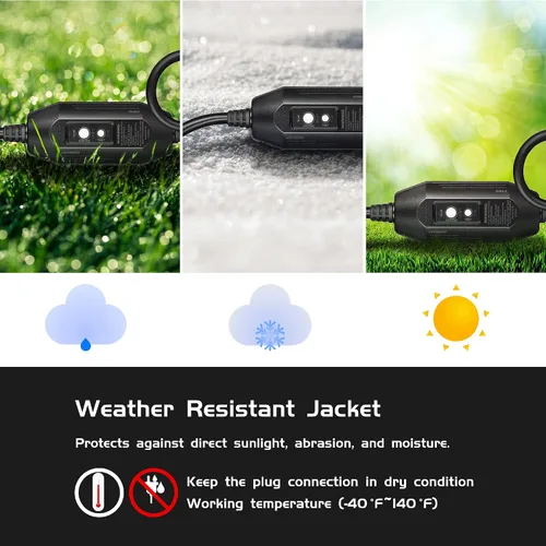 Vista 4 de Cable de extensión GFCI iluminado de 3 pies con 3 tomas de corriente, cable de extensión negro resistente SJTW 12/3 con enchufe a tierra de 3