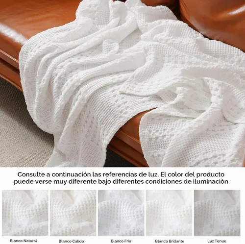 Vista 6 de PHF Manta ligera de punto gofre 100% algodón para cama, King, color blanco 02 Blanco