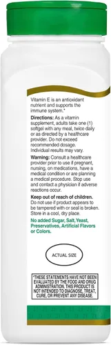 Vista 6 de 21st Century Cápsulas blandas E 400 I.U. (Dl-Alpha), 250 unidades Vitamin E 400 IU Softgels, Antioxidant, Heart & Immune Support, Easy-To-Take
