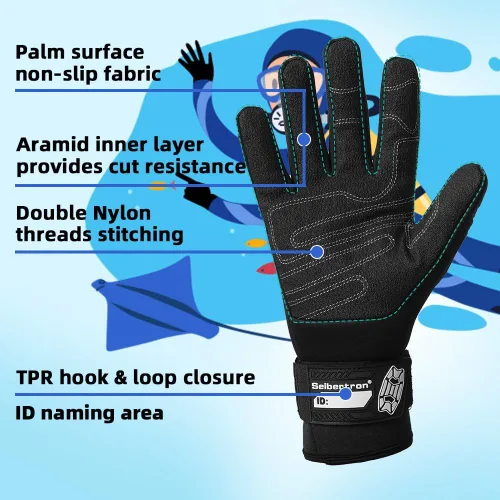 Vista 6 de Seibertron Guantes de buceo patentados C.R.D.G 1.0 aramida anticortes resistentes a pinchazos C.R.D.G 1.0-Black Negro