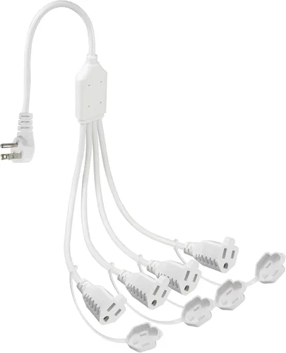 Vista 8 de Divisor de Tomacorriente de 4 Vías - Negro Paquete de 1 Enchufe Plano Angulado de 90 Grados Cable de Extensión de 1 a 4 Regleta de Enchufes, Calibre