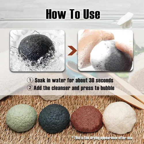 Vista 4 de Esponjas faciales naturales de Konjac - Semicírculos - para una limpieza facial suave y exfoliación ecológica - Cuidado de la piel Limpieza