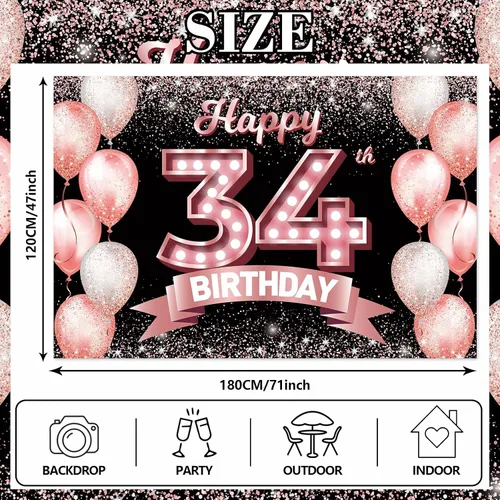 Vista 295 de Cartel de feliz cumpleaños décimo oro rosa, telón de fondo, saludos a 10 años, globos de confeti, decoración temática para niñas de 10 años