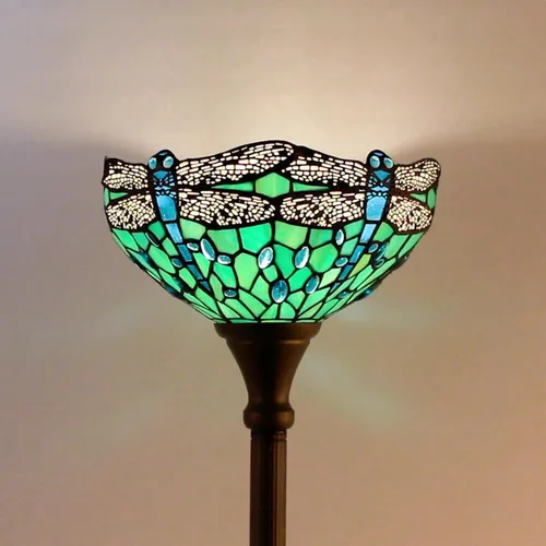 Vista 4 de Tiffany - Lámpara de pie tipo antorcha de vitral de 12 x 12 x 67 pulgadas, luz de esquina antigua (libélula verde)