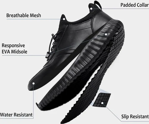 Vista 3 de Zapatos de trabajo antideslizantes e impermeables para hombre y tenis de restaurante o servicio de alimentos