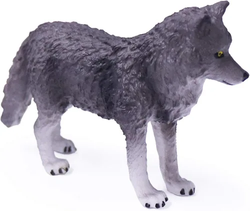 Vista 2 de UANDME Juego de 4 figuras de juguete de lobo, figuras de animales de lobo, decoración de pastel familiar, regalo para niños (gris)