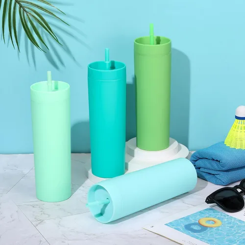 Vista 6 de Baderke - Paquete de 8 vasos delgados de 16 onzas a granel con tapa y Verde oscuro