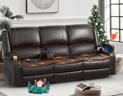 Vista 47 de Yolsali Sofá reclinable, sofá reclinable manual de 3 plazas con cojín de 2 niveles, sofás reclinables para sala de estar con consola removible