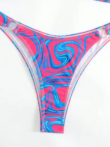 Vista 4 de WDIRARA Traje de baño de 2 piezas para mujer con estampado de mármol y junta tórica