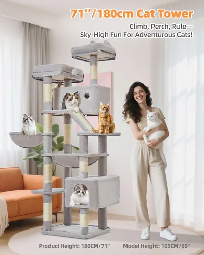 Vista 18 de Taoqimiao Árbol para gatos de 57.5 pulgadas, torre para gatos de interior para adultos, condominio extragrande para gatos, 8 postes rascadores