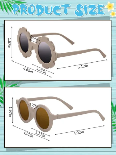 Vista 3 de Dunzy 16 pares de lentes de sol para niños, diseño de flores, lindos lentes de sol redondos para niñas y niños pequeños, fiesta en la playa, de 3 a