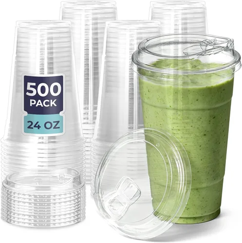 Vista 17 de Fit Meal Prep Paquete de 50 vasos de plástico transparente de 12 onzas con tapas sin pajilla, tazas de café de plástico desechables con tapas, tazas