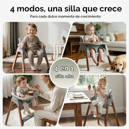 Vista 4 de Fodoss Silla alta convertible para bebé con bandeja desmontable, silla alta plegable para comer con cojín grueso, silla para Comer de Bebe Gris