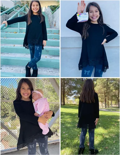 Vista 7 de Arshiner - Blusa tipo túnica para niñas, casual, básica, suelta, suave, con movimiento, de manga larga, camiseta tipo playera Negro (C Black)
