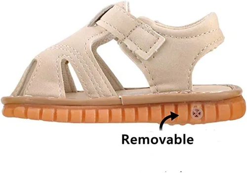 Vista 4 de SOFMUO Sandalias chirriantes antideslizantes con suela de goma suave y puntera cerrada, zapatos de verano al aire libre para niños pequeños