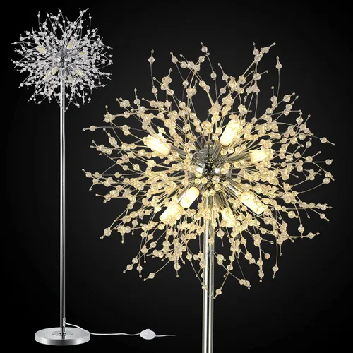 Vista 10 de Lámpara de pie de cristal de 69 pulgadas, lámpara de pie moderna con cristal K9, lámpara de pie LED con interruptor de pie de encendido/apagado