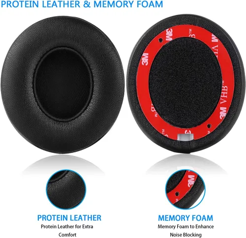 Vista 3 de Almohadillas inalámbricas Solo 2/3 – JECOBB Almohadillas de repuesto con cuero proteico y espuma viscoelástica para auriculares inalámbricos Beats