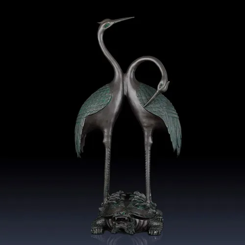 Vista 6 de Feng Chino Shui Estatua Escultura Cobre Puro Grúa Doble Felicidad Decoración Grúa Año Tortuga Sala de estar Ancianos Escritorio Decoración Regalo