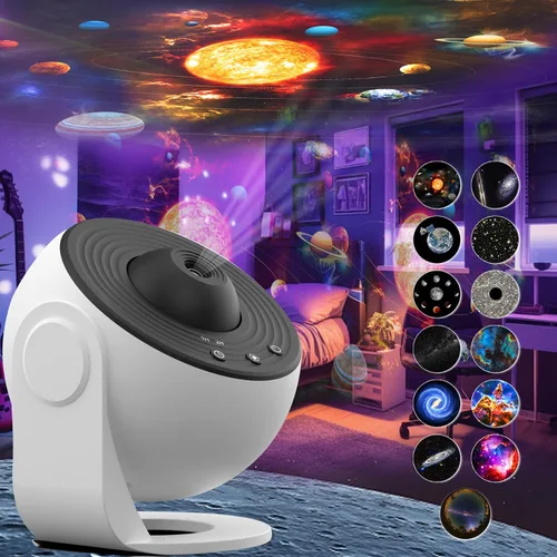 Vista 7 de Proyector de planetario para dormitorio, proyector de luz de galaxia de estrellas con nebulosa vía láctea, luz nocturna LED para techo con Negro