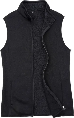 Vista 8 de Chaleco de forro polar con cremallera para mujer, forro de sherpa, resistente al viento, chaleco cálido con bolsillo Fresno