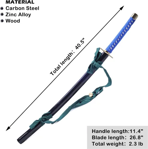 Vista 2 de Katana de Hitsugaya Toushirou de acero al carbono de 40.5 pulgadas, espada samurái Hyoruinmaru para regalo, cosplay