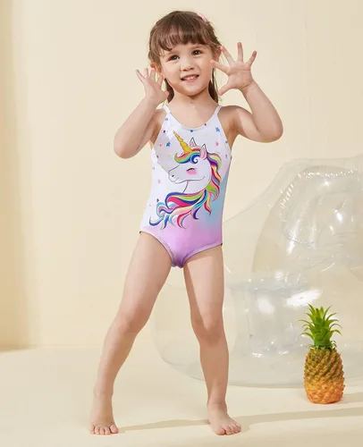 Vista 5 de WAWSAM Traje de baño de una pieza para niñas, traje de baño de playa para niños pequeños