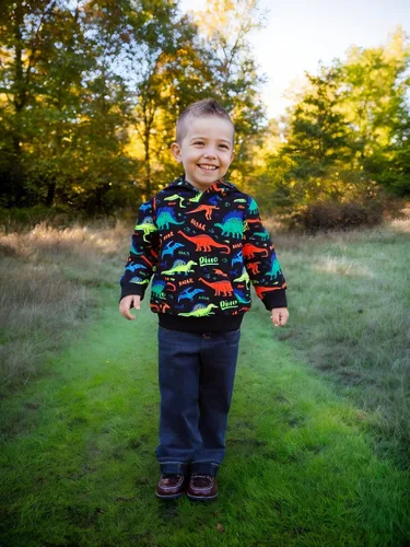 Vista 2 de Akyzic Sudadera con capucha para bebés y niños, diseño de dinosaurios, con bolsillo, sudadera cálida para niños