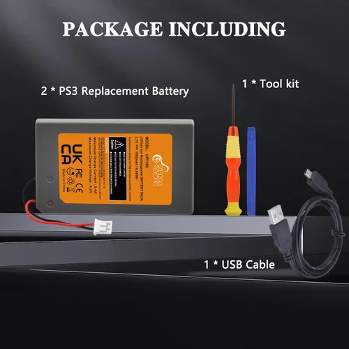 Vista 8 de Pickle Power PS3 Controller Battery, 2 Pack LIP1359 Battery for Sony PlayStation 3 Dualshock 3 CECHZC2E CECHZC2U Controller,with USB Cable and Tools