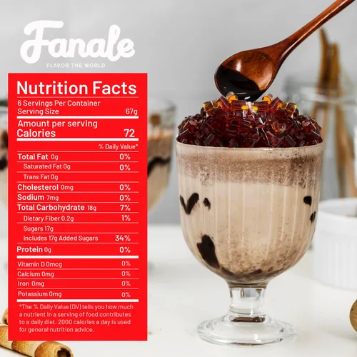 Vista 8 de Fanale Coco Jelly Topping nata de coco para té de burbujas, 14.11 oz, gelatina de azúcar morena, para té Boba, batidos, granizados, postres 14.11 oz