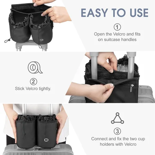 Vista 4 de Soporte para vasos de equipaje con correa de repuesto ajustable, aislamiento térmico, bolsillo con cremallera, accesorios de viaje, regalos