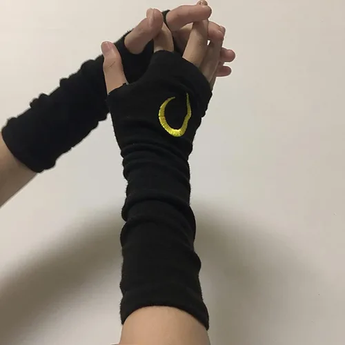 Vista 2 de Guantes góticos para mujer, sin dedos, punk, ninja, luna, sol, rayo bordado