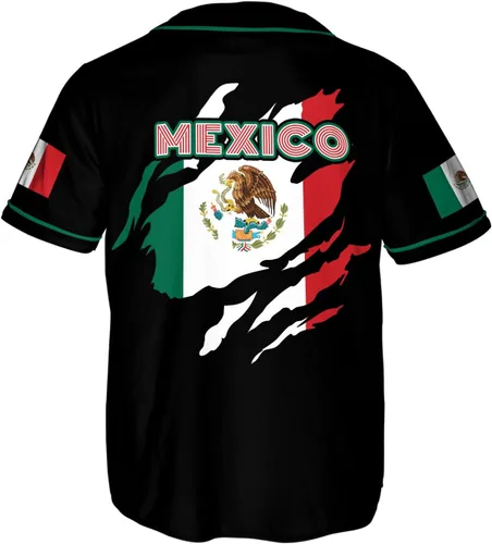 Vista 2 de Woseprints - Camiseta de béisbol mexicana personalizada para hombres y mujeres, con bandera mexicana, orgullo de la bandera mexicana