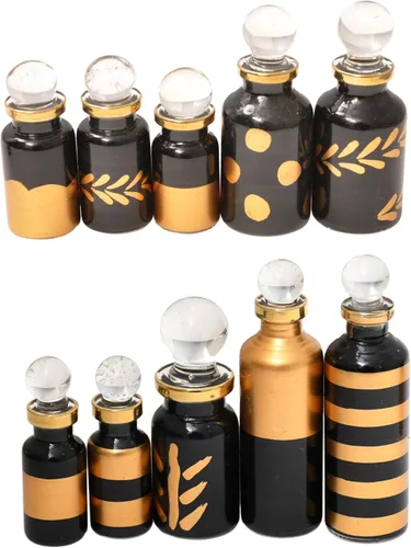 Vista 9 de Botellas de perfume egipcias, mini botellas de vidrio vacías para perfume, aceites esenciales o poción – Juego de 10 frascos pequeños decorativos