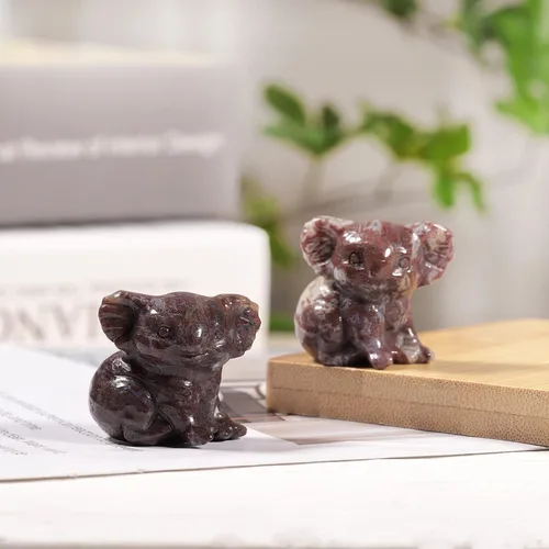 Vista 4 de Amogeeli Figura de koala de cristal curativo, escultura de animales de estatua de oso de koala tallada a mano para decoración del hogar y la oficina