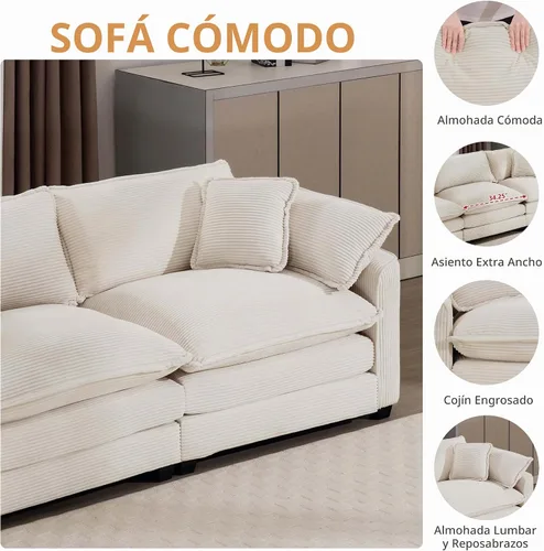 Vista 5 de mikibama Juego de sofá de lujo de 2 piezas, sofá de dos plazas y sillón, juego de sofás de pana moderna cómodos tipo nube para sala de estar