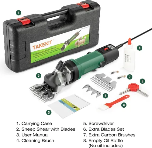 Vista 8 de TAKEKIT Tijeras de oveja, cortadoras de ovejas profesionales resistentes de 600 W, tijeras eléctricas de animales de 6 velocidades para alpacas