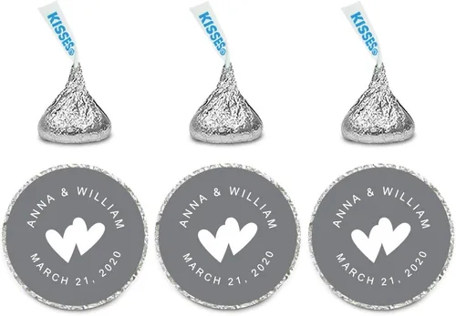 Vista 24 de Andaz Press Etiquetas personalizadas de gota de chocolate para boda, nombres y fecha redondos, turquesa aguamarina, paquete de 240, personalizadas