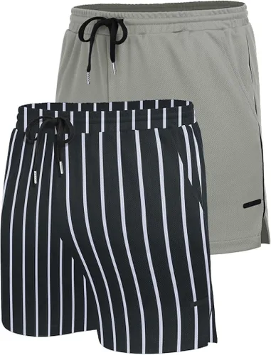 Vista 4 de COOFANDY Paquete de 2 pantalones cortos de entrenamiento de gimnasio para hombre, pantalones de malla ligeros para culturismo, entrenamiento