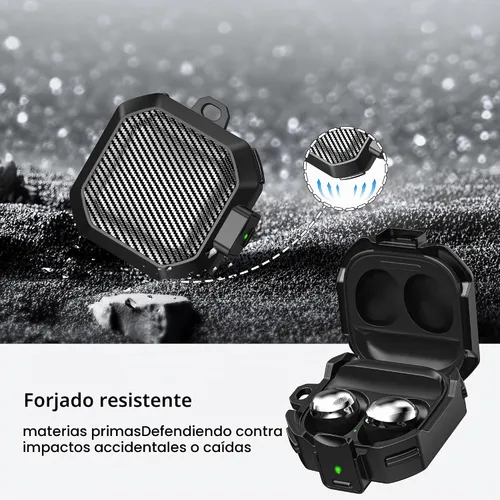 Vista 4 de RFUNGUANGO para Samsung Galaxy Buds 2 Pro/Buds Pro/Buds Live/Buds 2 Case Cover/Galaxy Buds FE (2023), funda militar de fibra de carbono