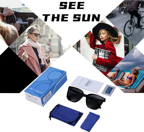 Vista 6 de Yaserra Lentes de sol polarizados cuadrados de gran tamaño para mujer, diseño de ojo de gato, lentes TAC TR90, marco UV400, protección UV400, Negro