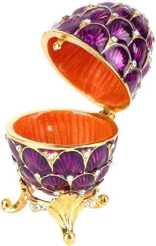 Vista 4 de GLOGLOW Organizador de joyas de huevos de Pascua, estilo Faberge, caja de baratijas con bisagras, soporte para anillos de joyería, cajas de figuras