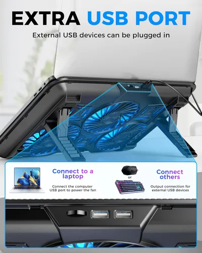Vista 5 de AICHESON Almohadilla de refrigeración para laptop con 6 ventiladores de alta velocidad, enfriador para laptop con ángulos ajustables, compatible