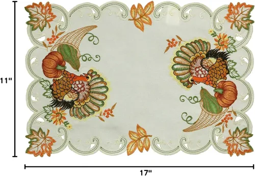 Vista 3 de Creative Linens Juego de 4 manteles individuales de cosecha de otoño de 11 x 17 pulgadas, manteles individuales bordados de pavo y calabaza y hoja